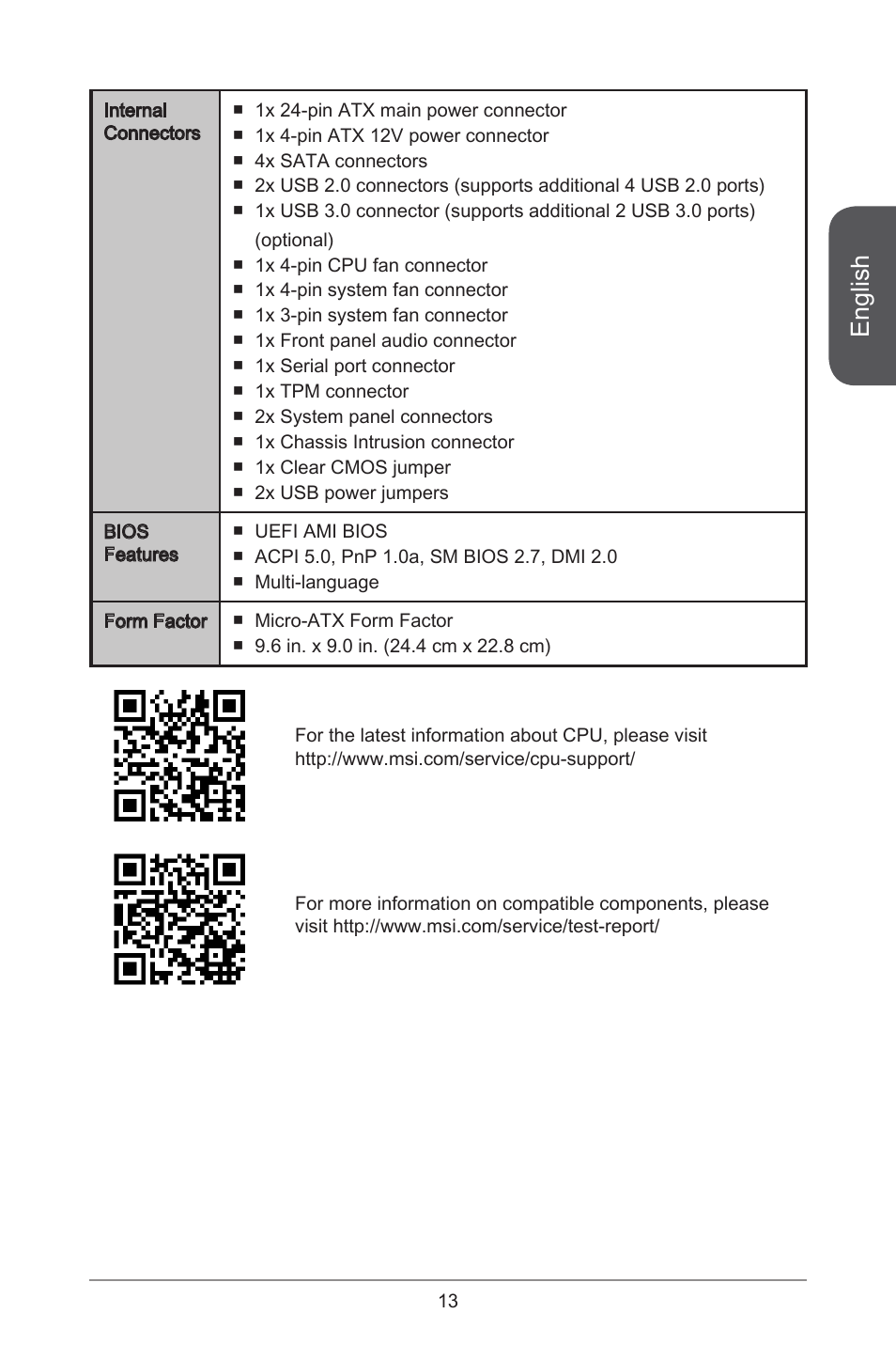 English | MSI CSM-B85M-P32 User Manual | Page 13 / 186