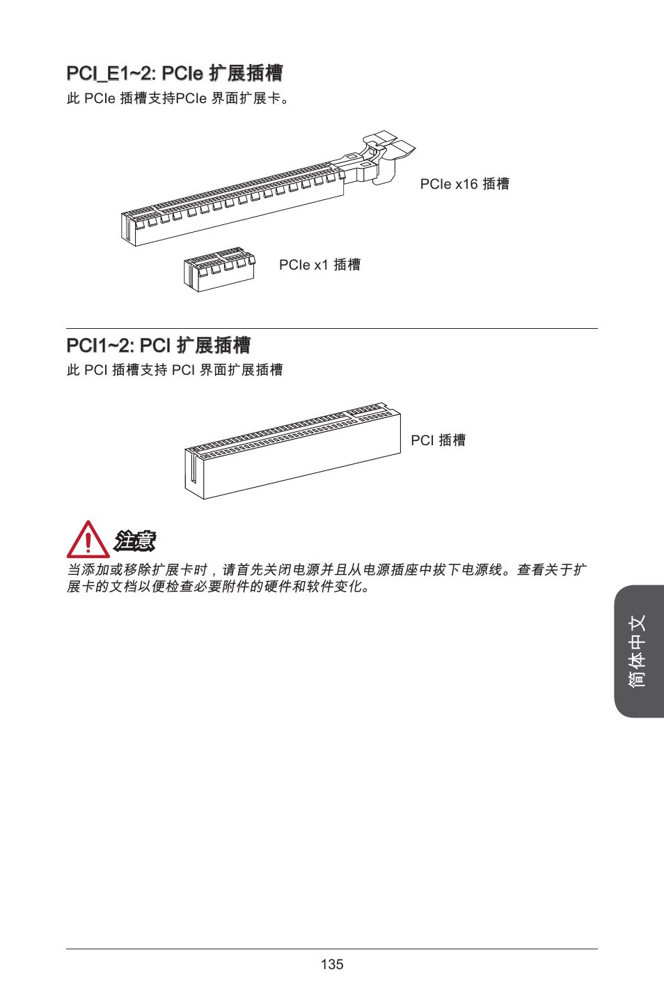 简体中文, Pci_e~2: pcie 扩展插槽, Pci~2: pci 扩展插槽 | MSI CSM-B85M-P32 User Manual | Page 135 / 186