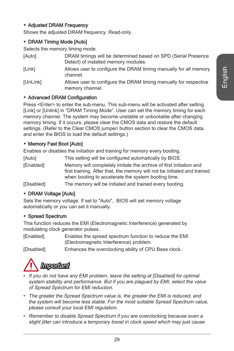 English, Important | MSI CSM-B85M-P32 User Manual | Page 29 / 186