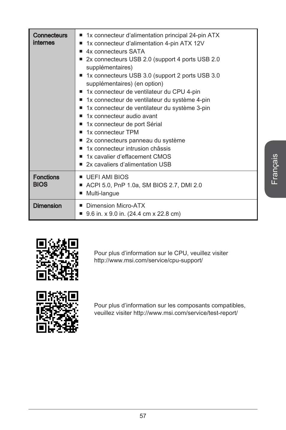 Français | MSI CSM-B85M-P32 User Manual | Page 57 / 186