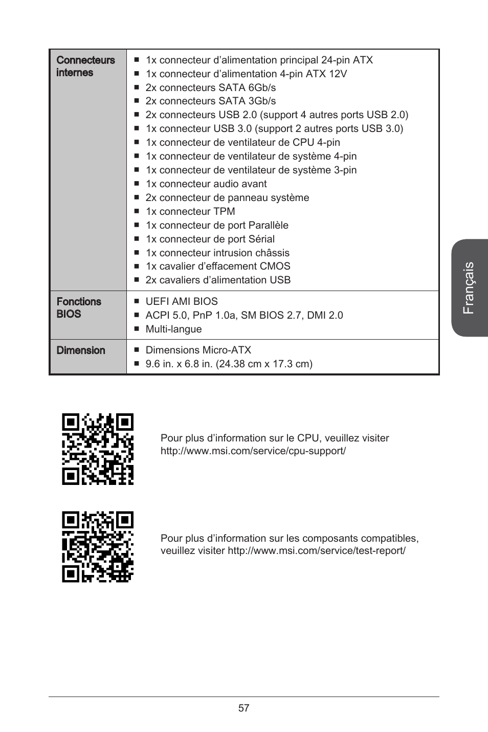 Français | MSI H81M-E35 V2 User Manual | Page 57 / 186