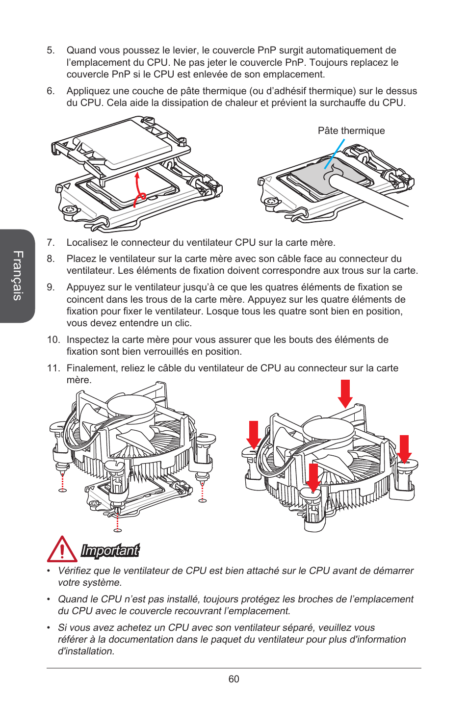 Français, Important | MSI H81M-E35 V2 User Manual | Page 60 / 186