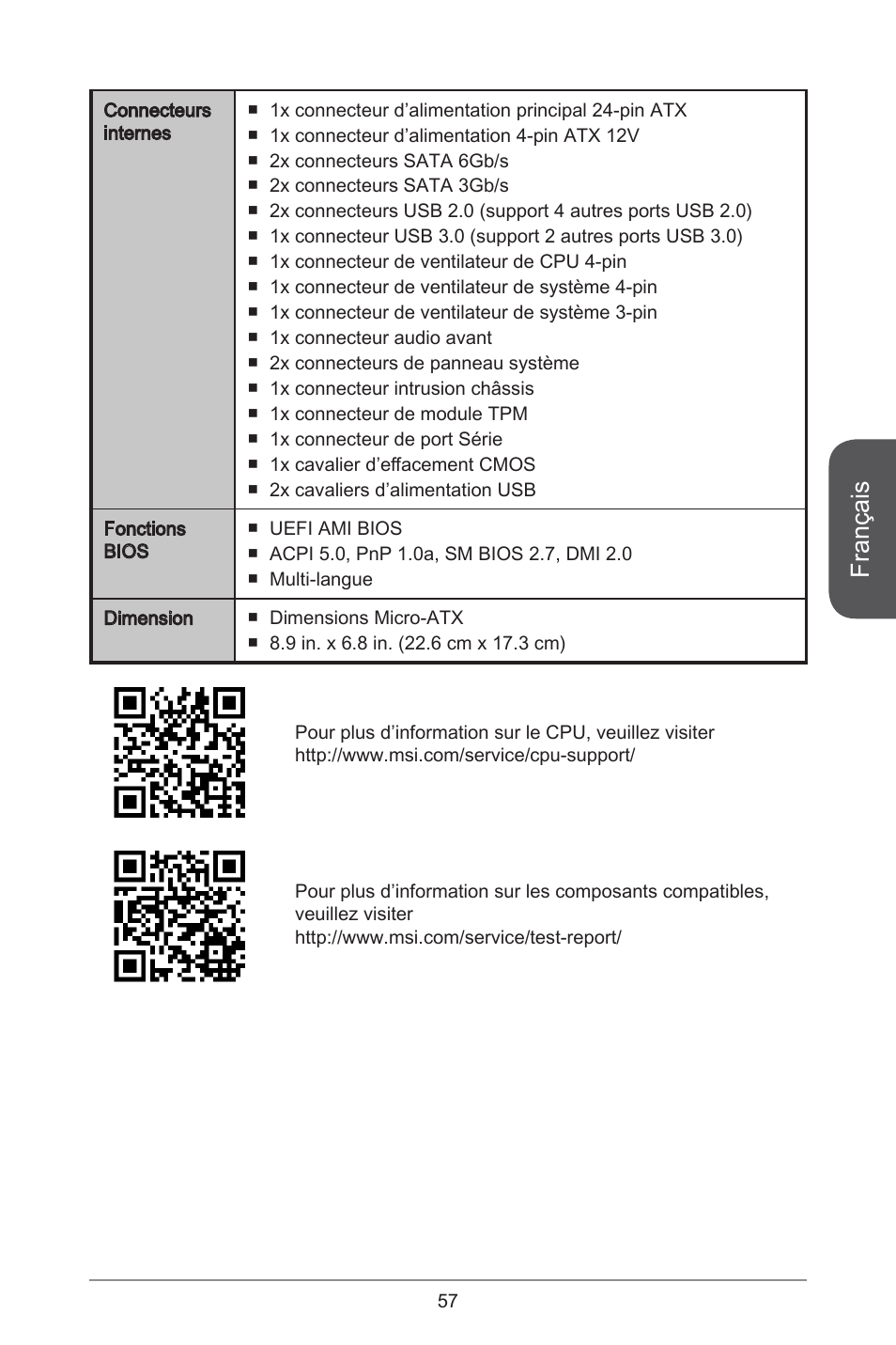 Français | MSI H81M-E34 User Manual | Page 57 / 182