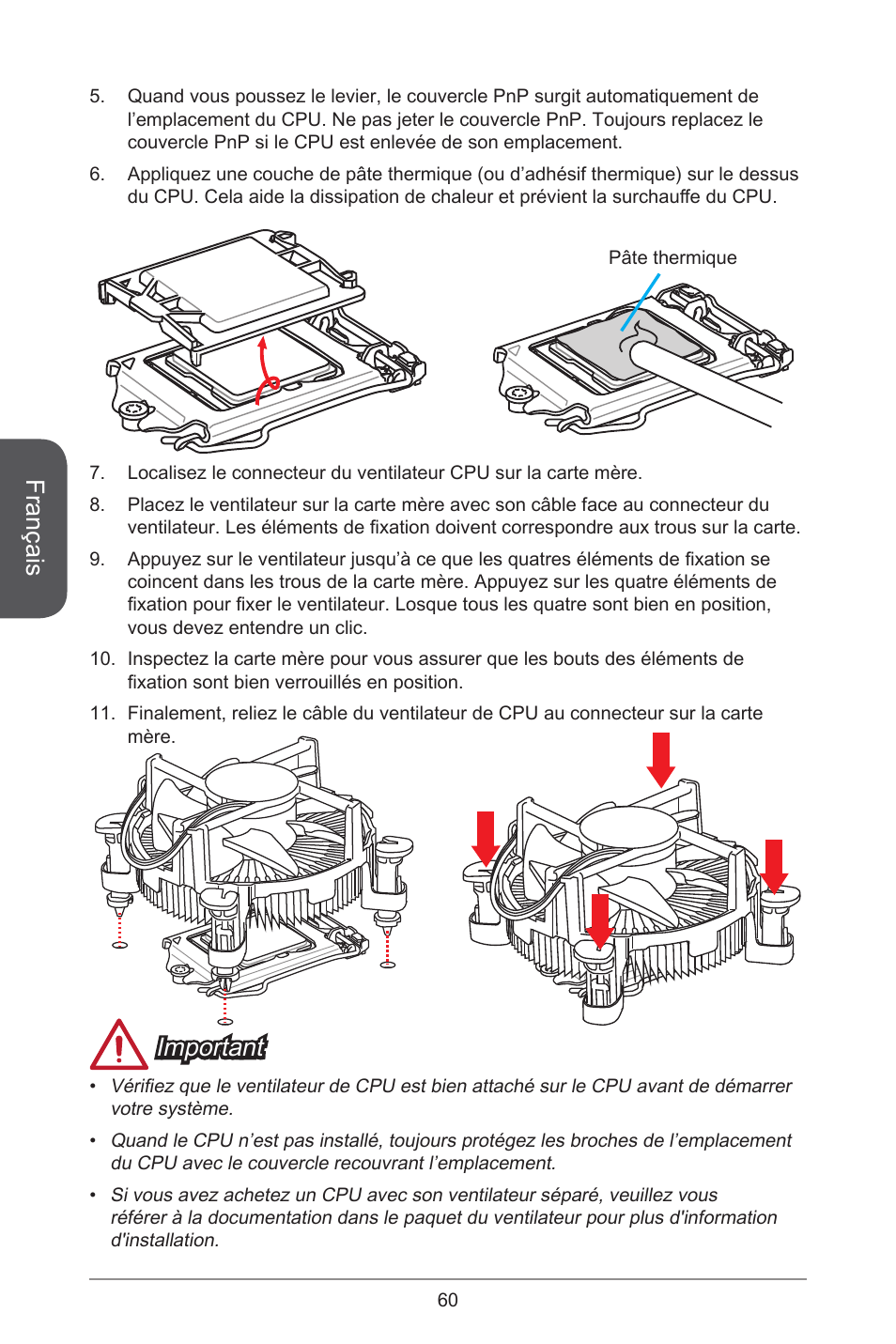 Français, Important | MSI H81M-E34 User Manual | Page 60 / 182