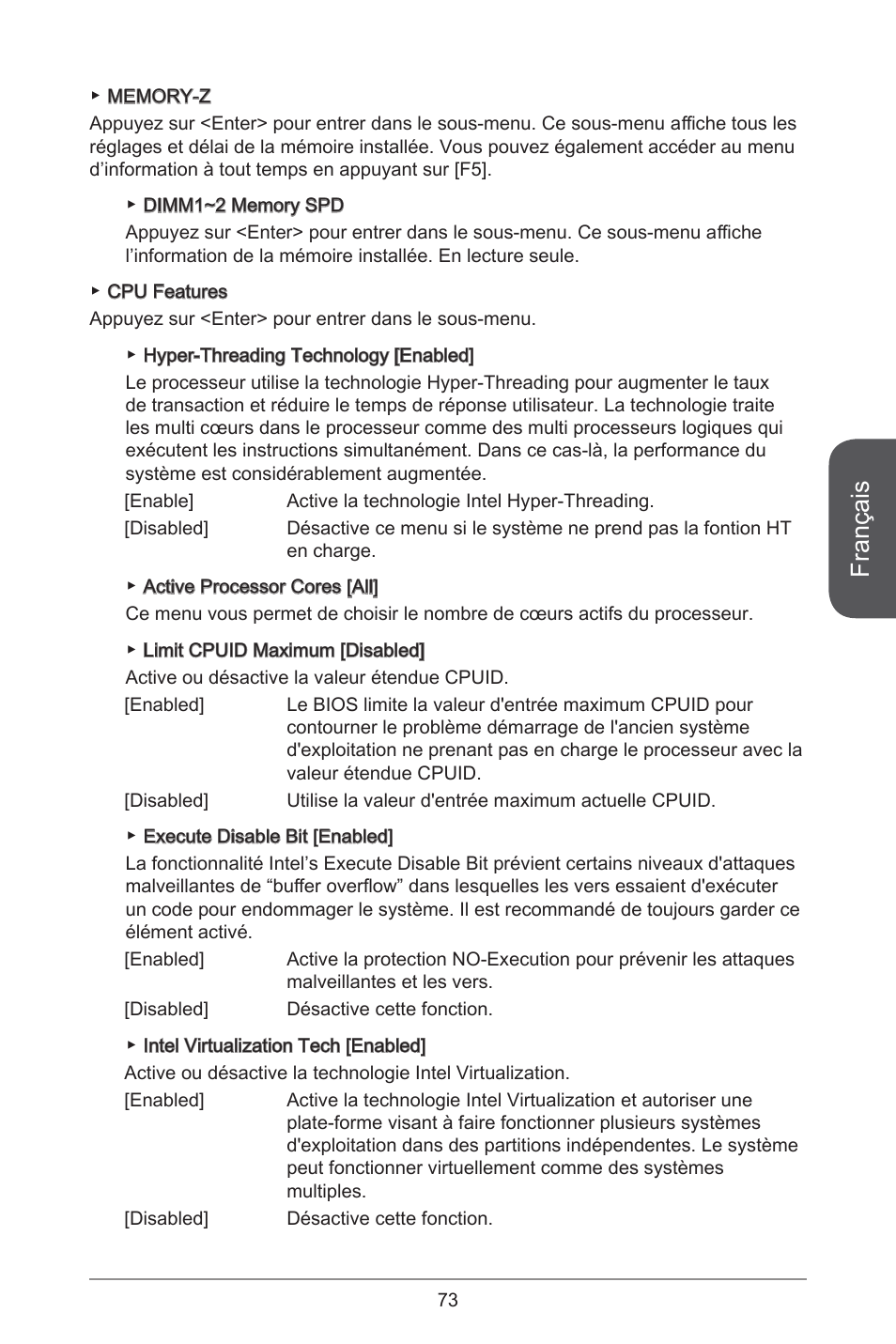 Français | MSI H81M-E34 User Manual | Page 73 / 182