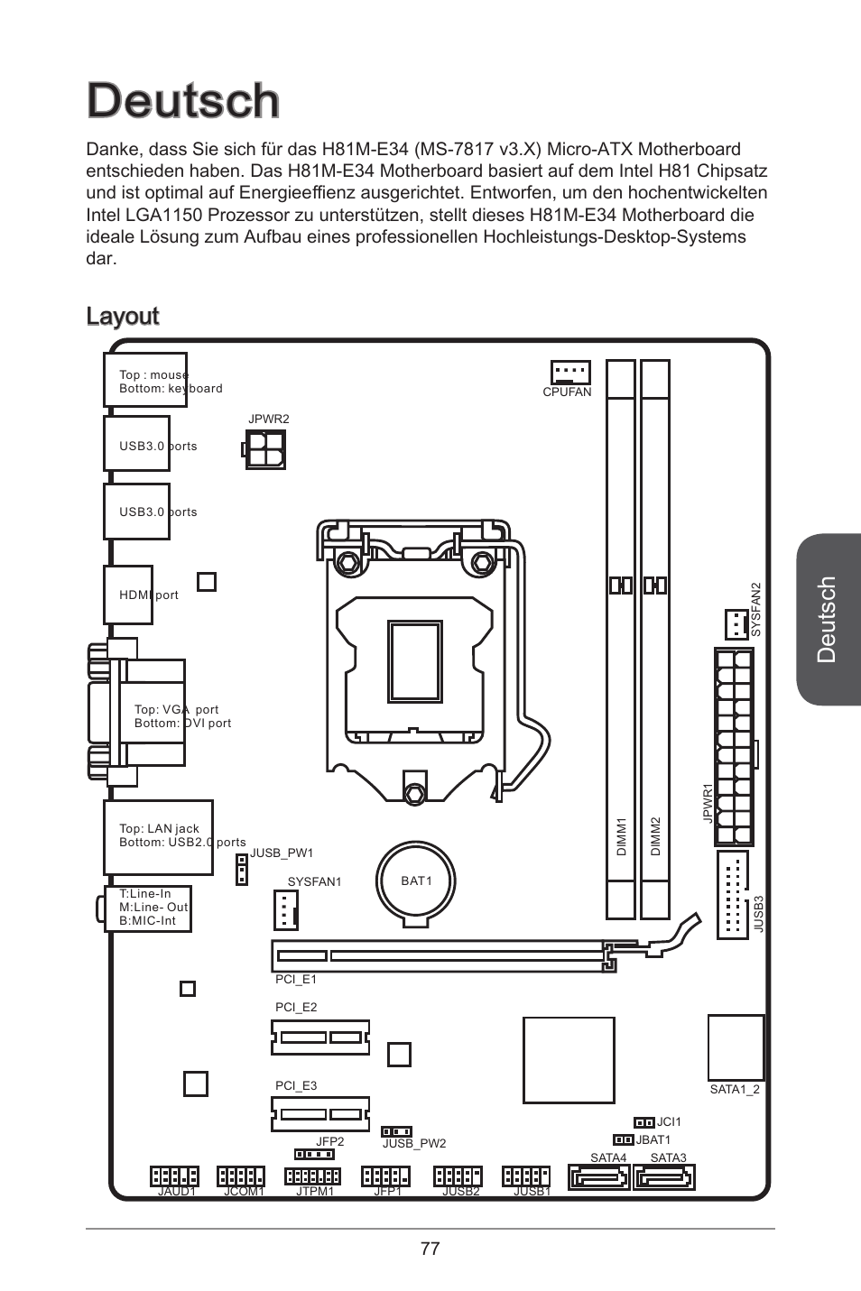 Deutsch, Layout | MSI H81M-E34 User Manual | Page 77 / 182