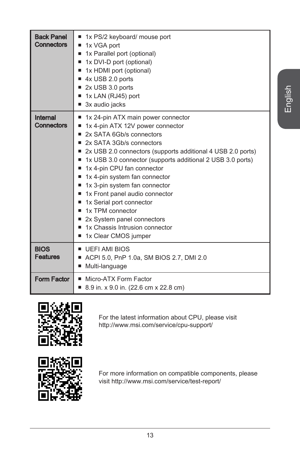 English | MSI H81M-E33 V2 User Manual | Page 13 / 182