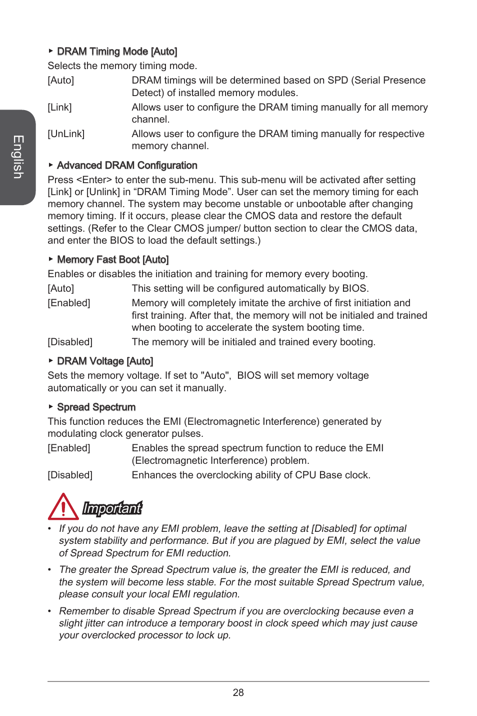 English, Important | MSI H81M-E33 V2 User Manual | Page 28 / 182