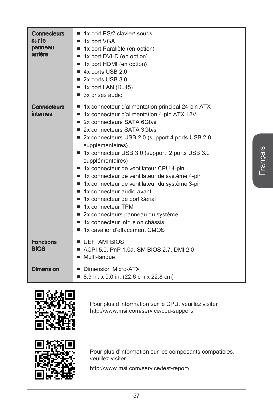 Français | MSI H81M-E33 V2 User Manual | Page 57 / 182