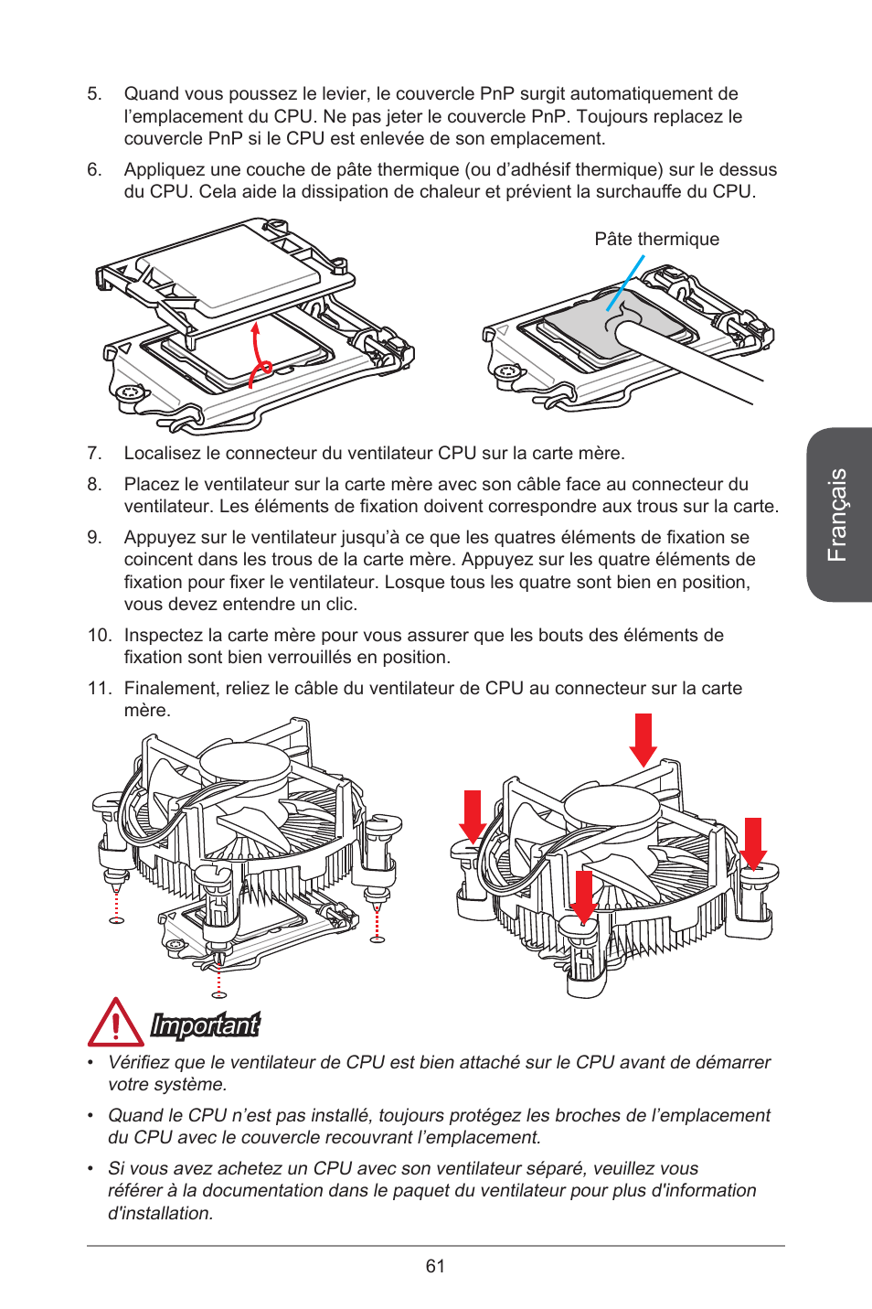 Français, Important | MSI H81M-E33 V2 User Manual | Page 61 / 182