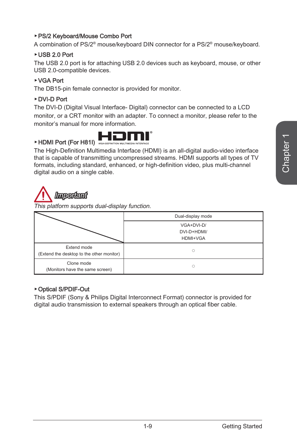 Chapter 1, Important | MSI H81I User Manual | Page 23 / 80
