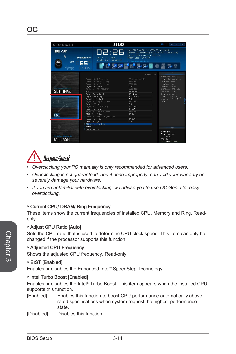 Oc -14, Chapter 3, Important | MSI H81I User Manual | Page 68 / 80