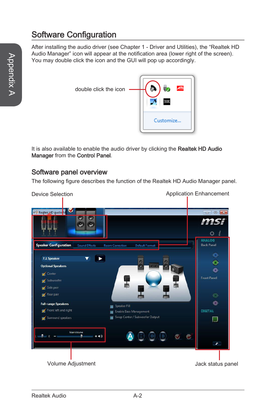 Appendix a, Software configuration, Software panel overview | MSI H81I User Manual | Page 78 / 80