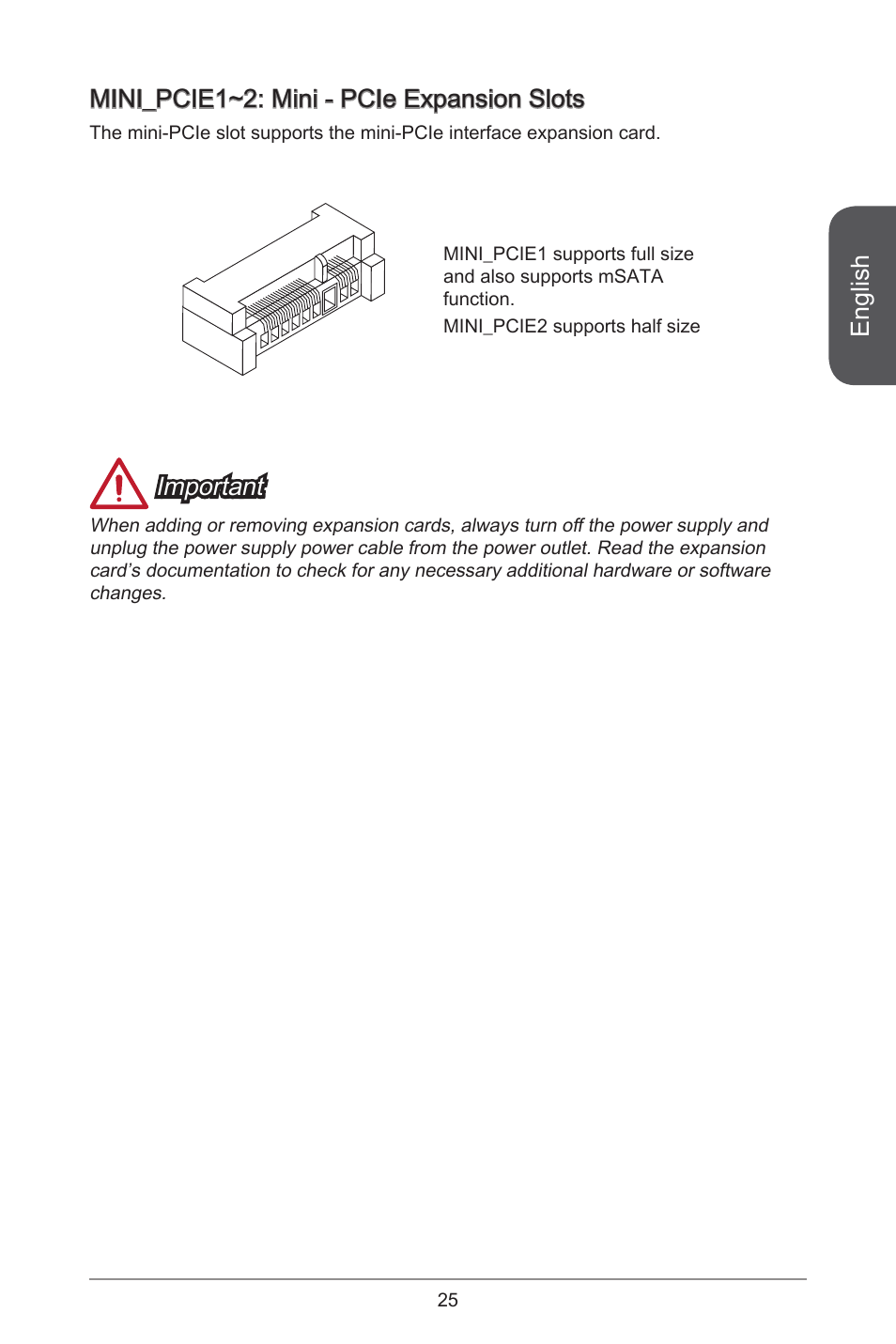 English, Mini_pcie~2: mini - pcie expansion slots, Important | MSI H81TI User Manual | Page 25 / 186