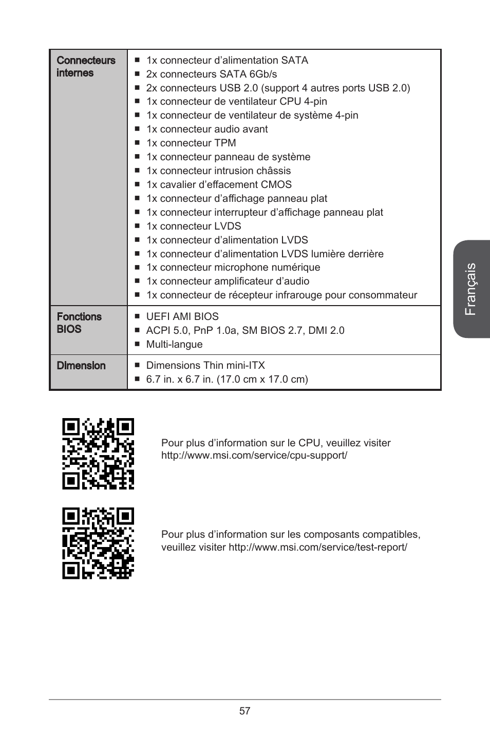 Français | MSI H81TI User Manual | Page 57 / 186