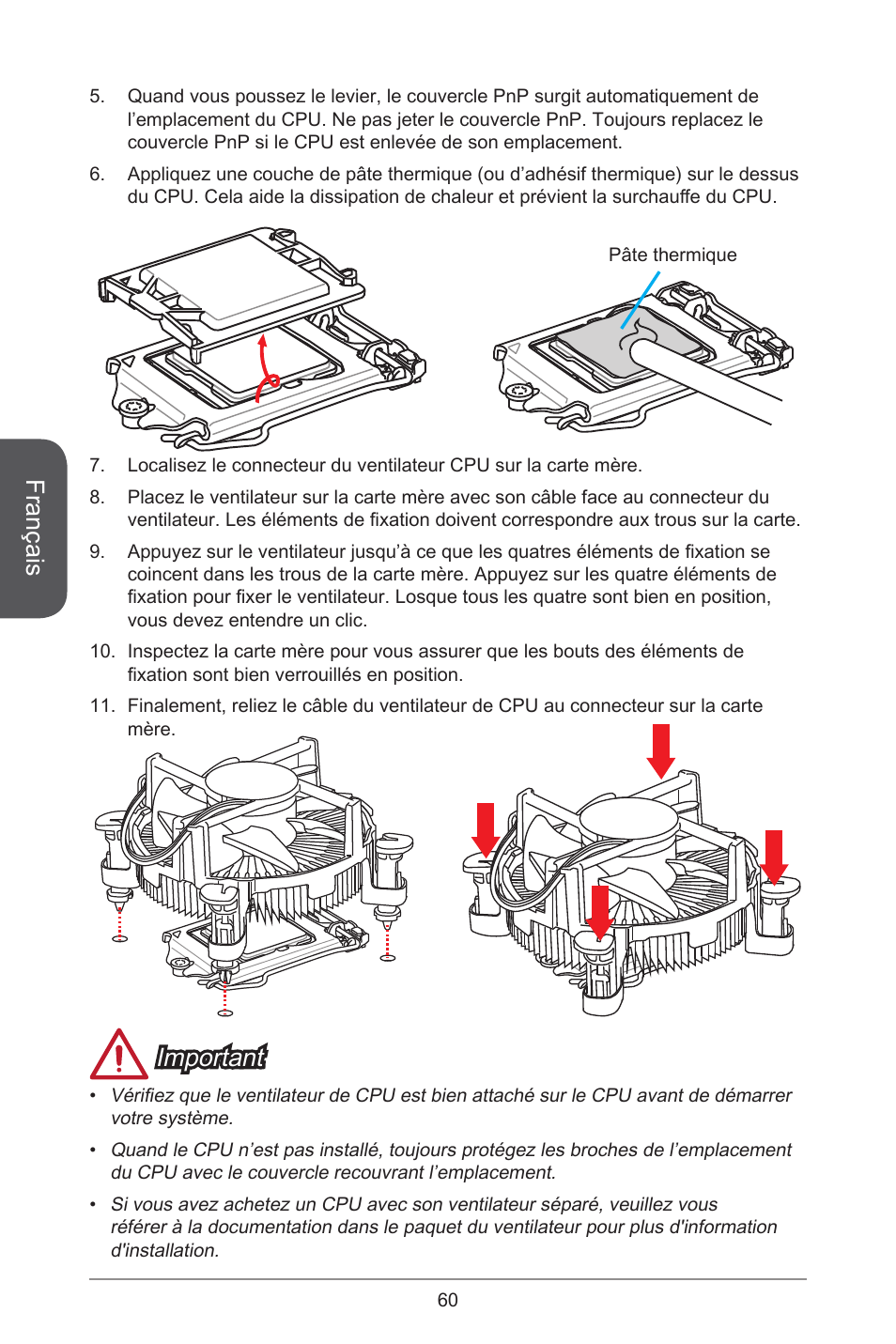 Français, Important | MSI H81TI User Manual | Page 60 / 186