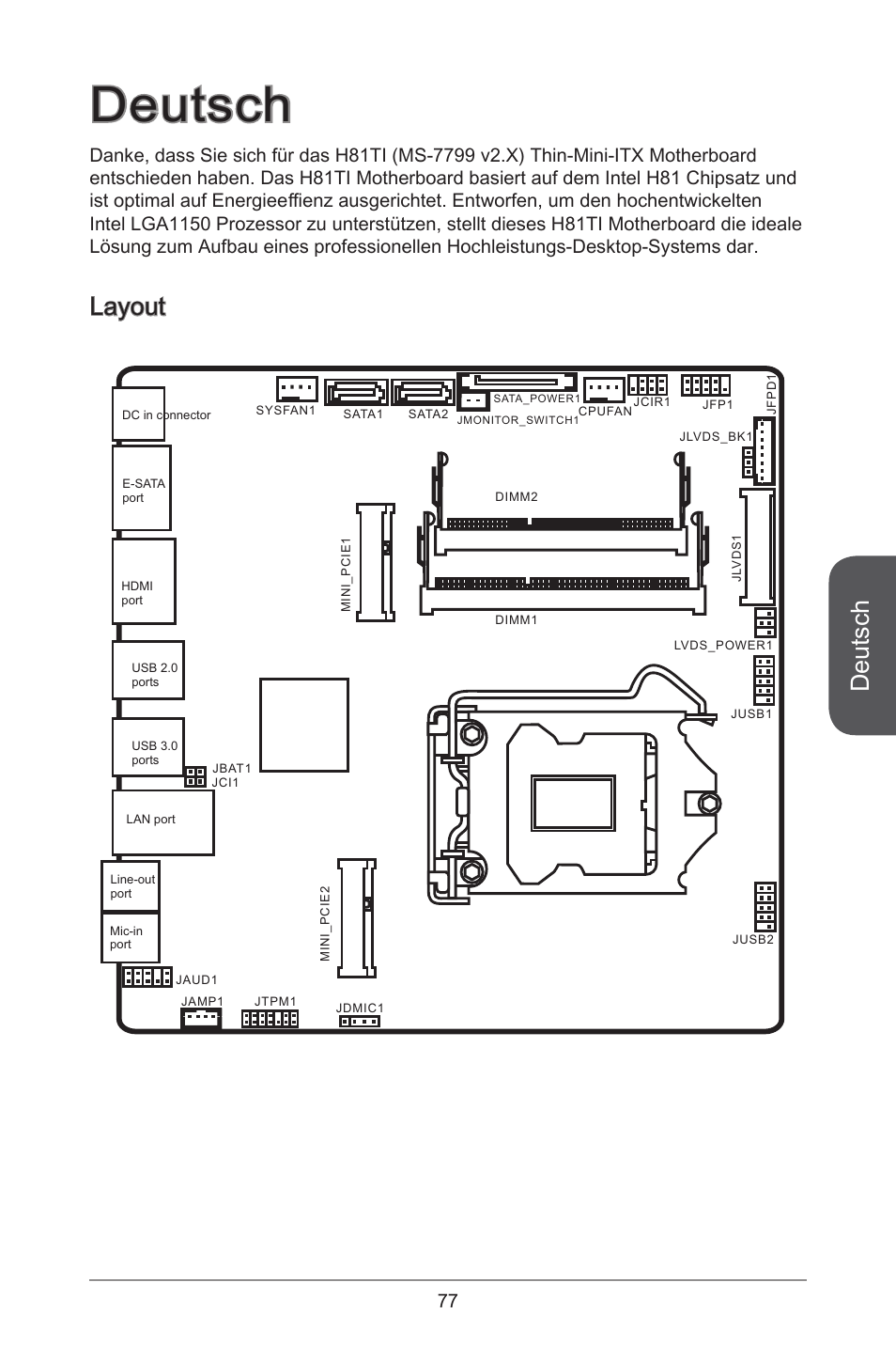 Deutsch, Layout | MSI H81TI User Manual | Page 77 / 186