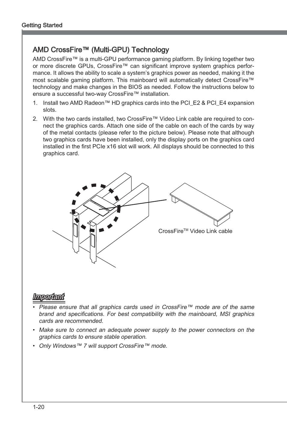 Amd crossfre™ (mult-gpu) technology, Important | MSI ZH77A-G43 User Manual | Page 30 / 82