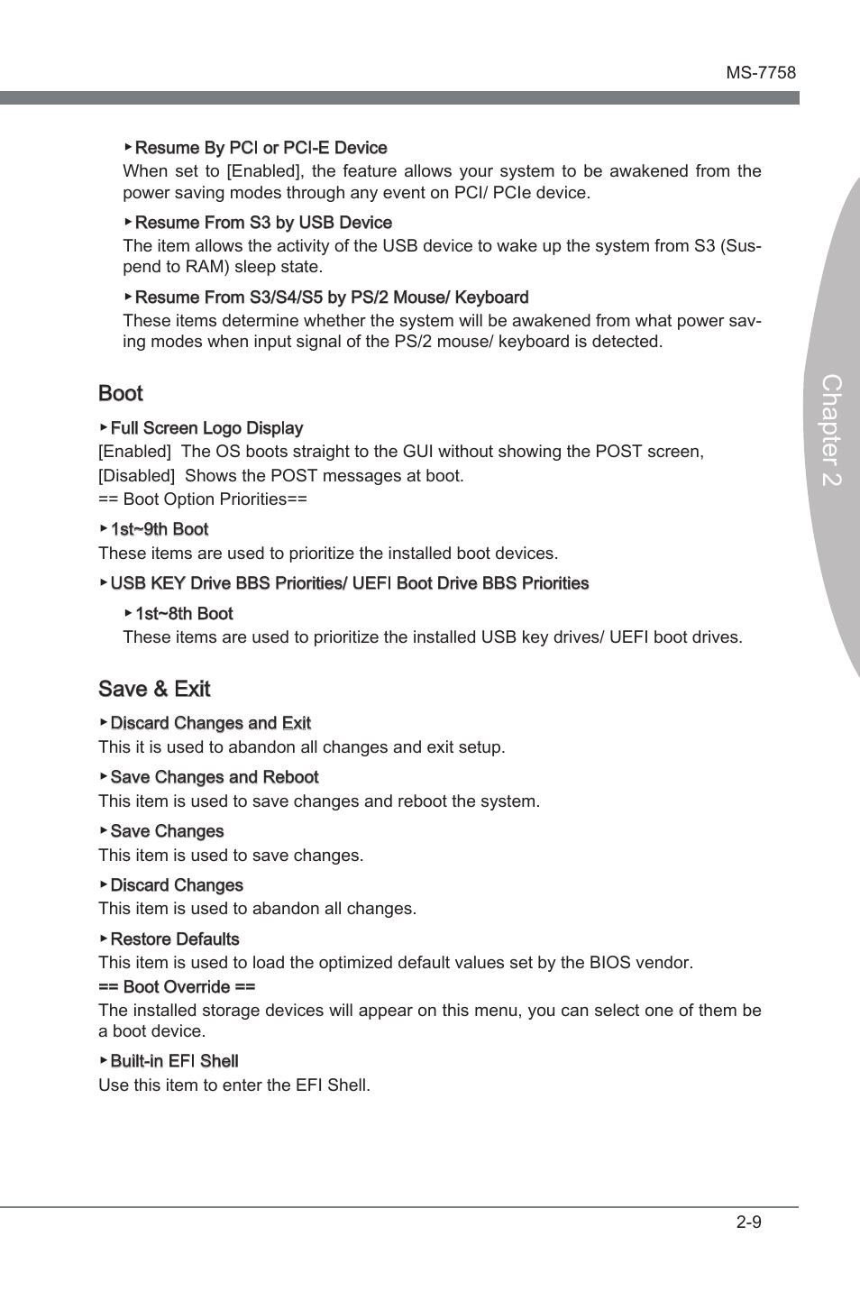 Chapter 2, Boot, Save & ext | MSI ZH77A-G43 User Manual | Page 49 / 82