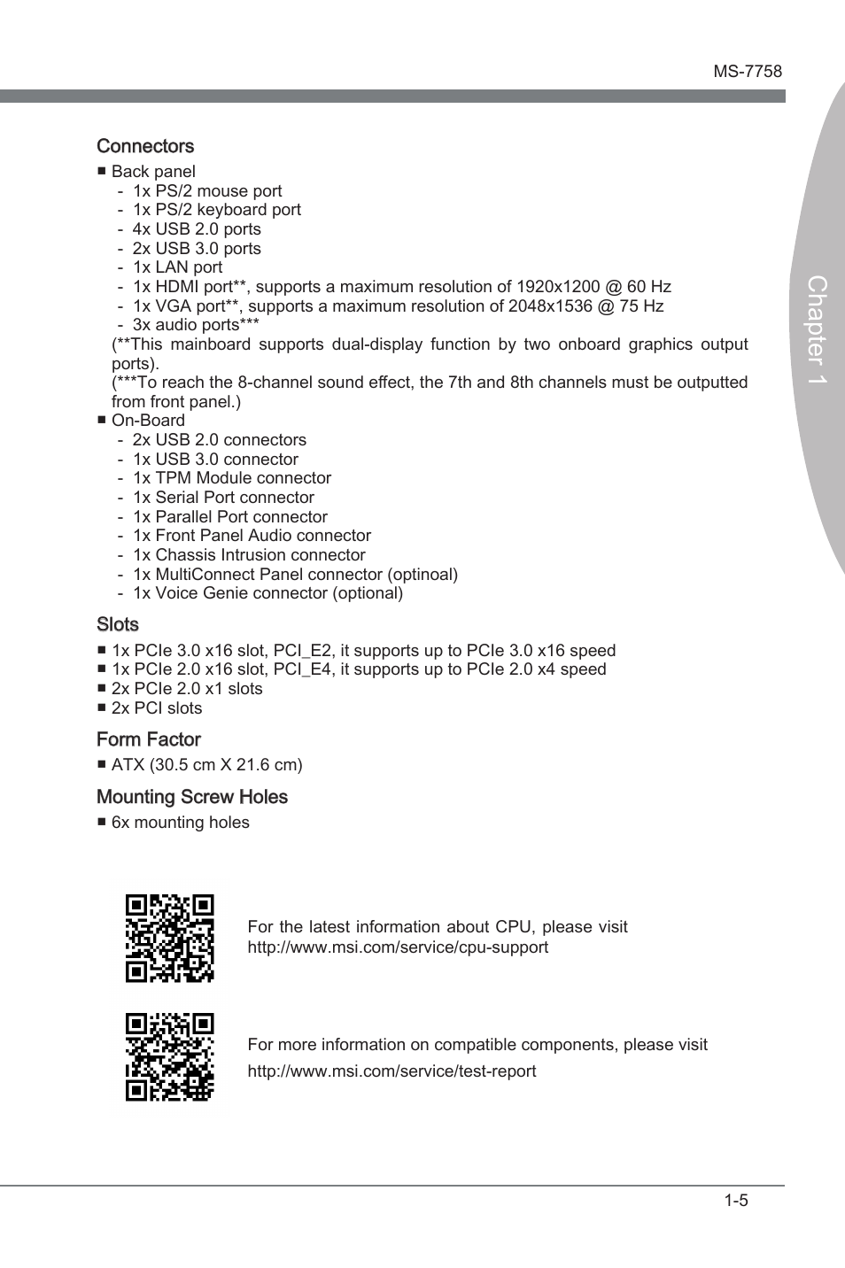 Chapter 1 | MSI Z77A-G41 User Manual | Page 15 / 92