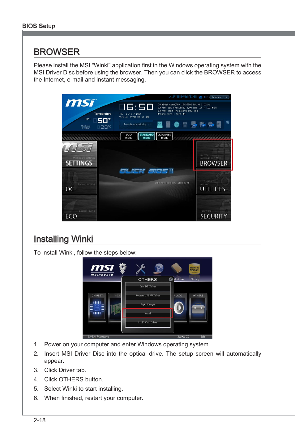 Browser -18, Installng wnk -18, Browser | Installng wnk | MSI Z77A-G41 User Manual | Page 58 / 92