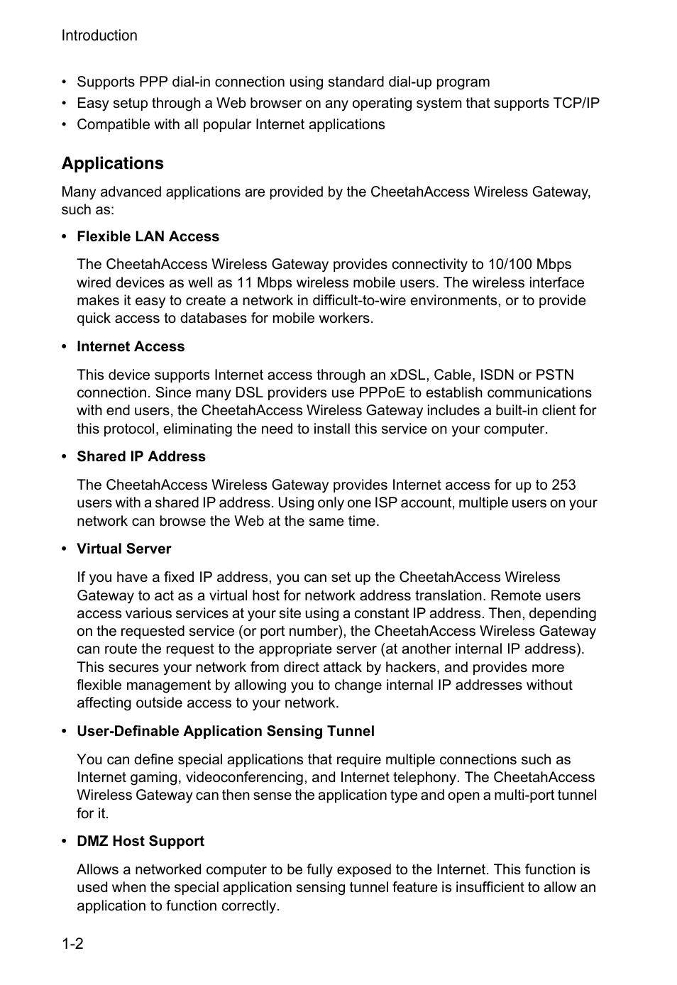 Applications, Applications 1-2 | Accton Technology CheetahAccess Wireless Gateway AC-IG2004W User Manual | Page 10 / 74