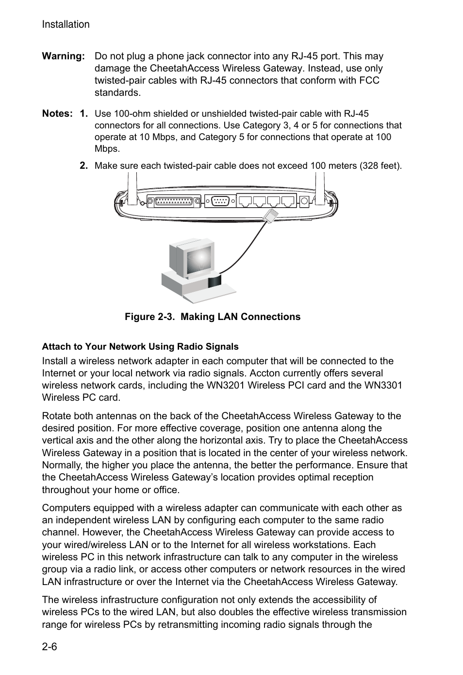 Attach to your network using radio signals | Accton Technology CheetahAccess Wireless Gateway AC-IG2004W User Manual | Page 18 / 74