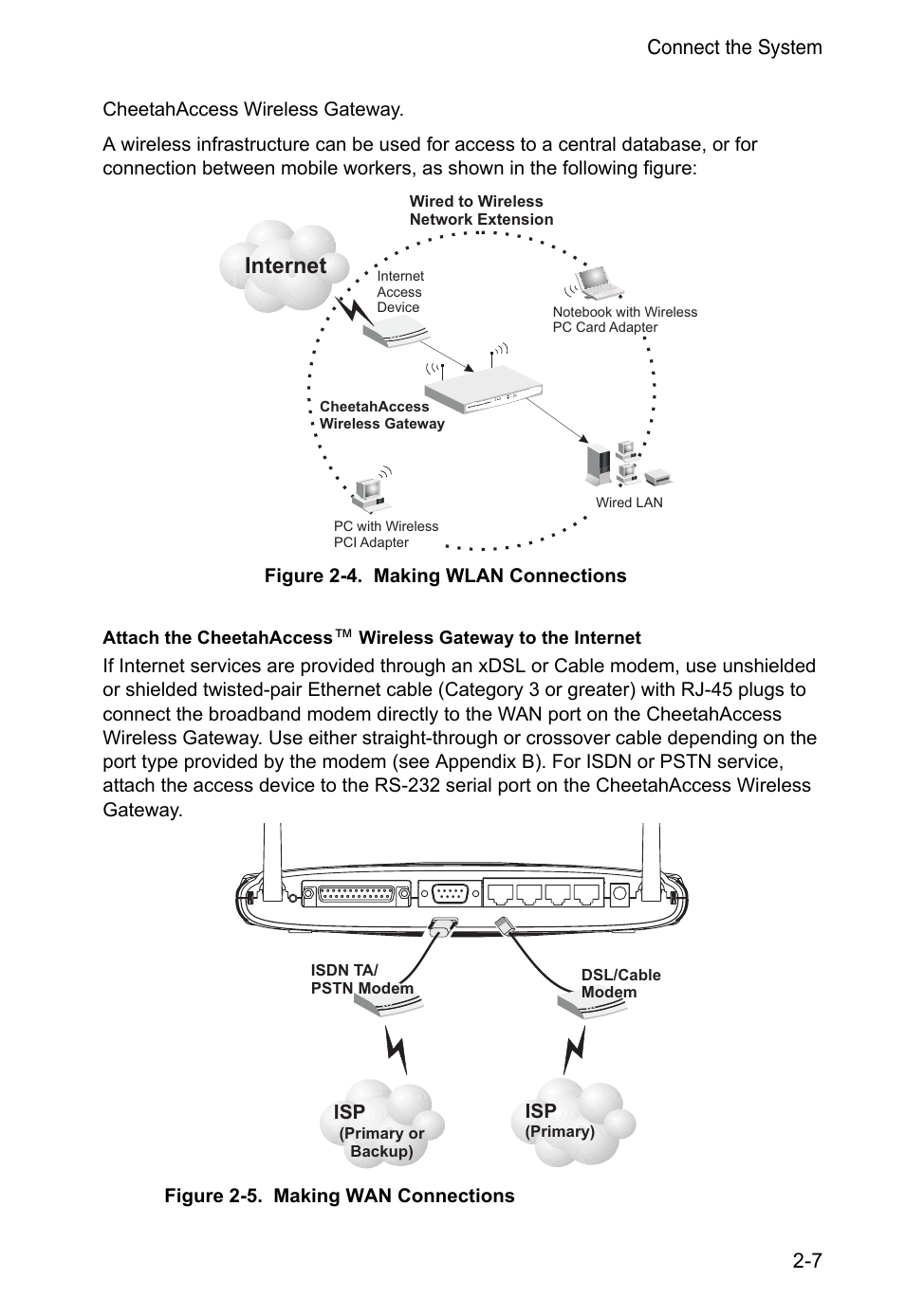 Internet, Connect the system 2-7 | Accton Technology CheetahAccess Wireless Gateway AC-IG2004W User Manual | Page 19 / 74