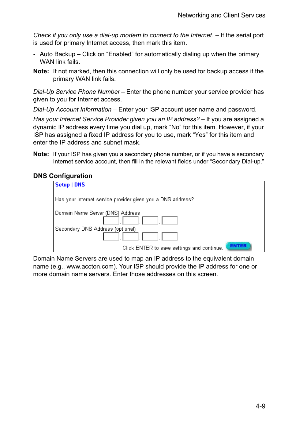 Dns configuration | Accton Technology CheetahAccess Wireless Gateway AC-IG2004W User Manual | Page 31 / 74