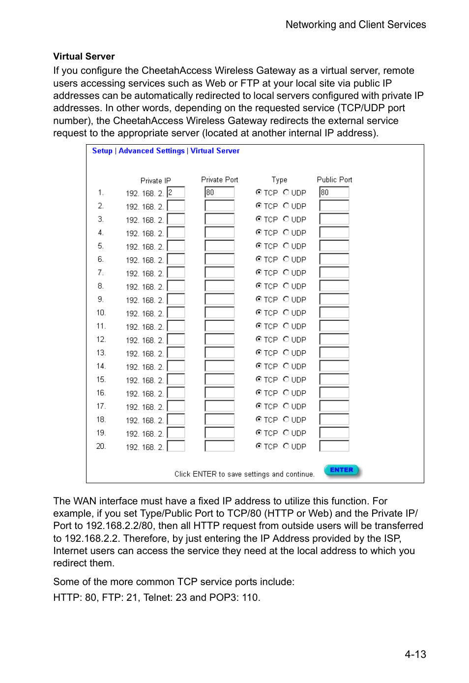 Virtual server | Accton Technology CheetahAccess Wireless Gateway AC-IG2004W User Manual | Page 35 / 74