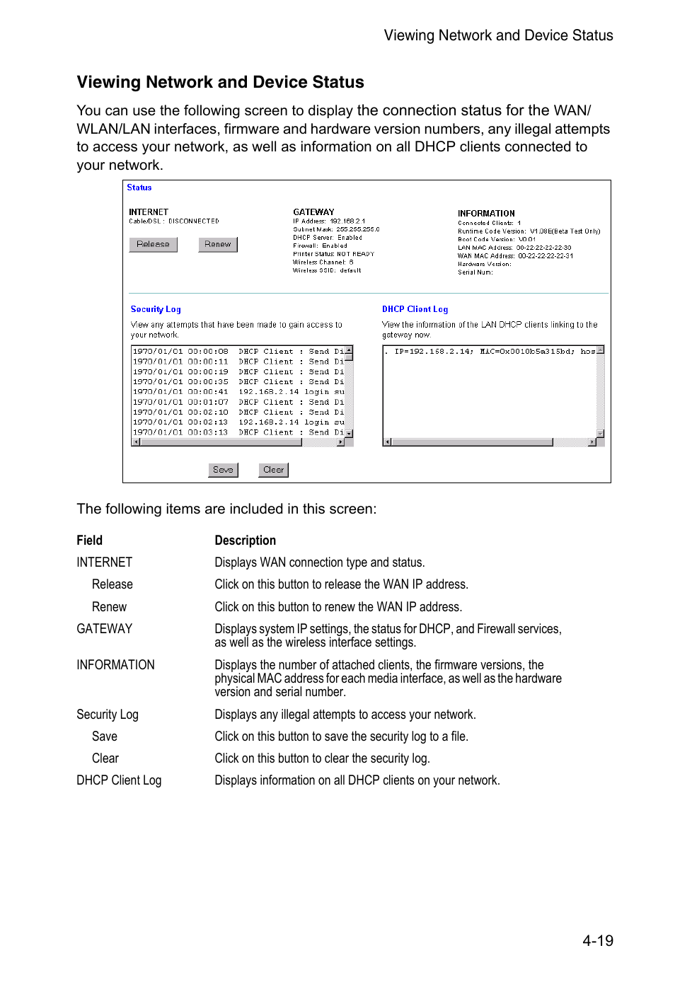 Viewing network and device status | Accton Technology CheetahAccess Wireless Gateway AC-IG2004W User Manual | Page 41 / 74