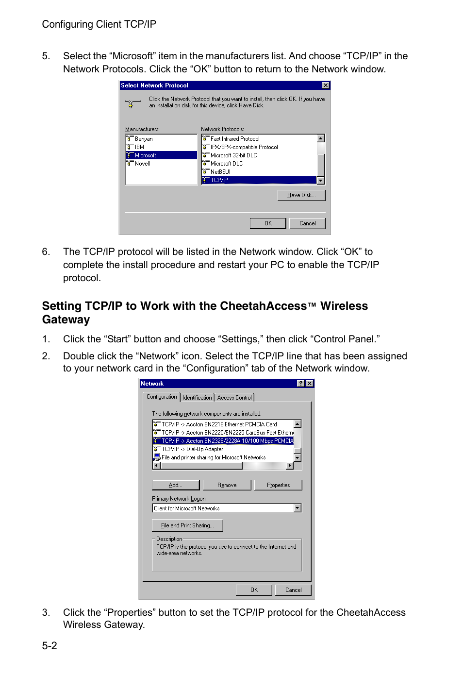 Setting tcp/ip to work with the cheetahaccess | Accton Technology CheetahAccess Wireless Gateway AC-IG2004W User Manual | Page 44 / 74