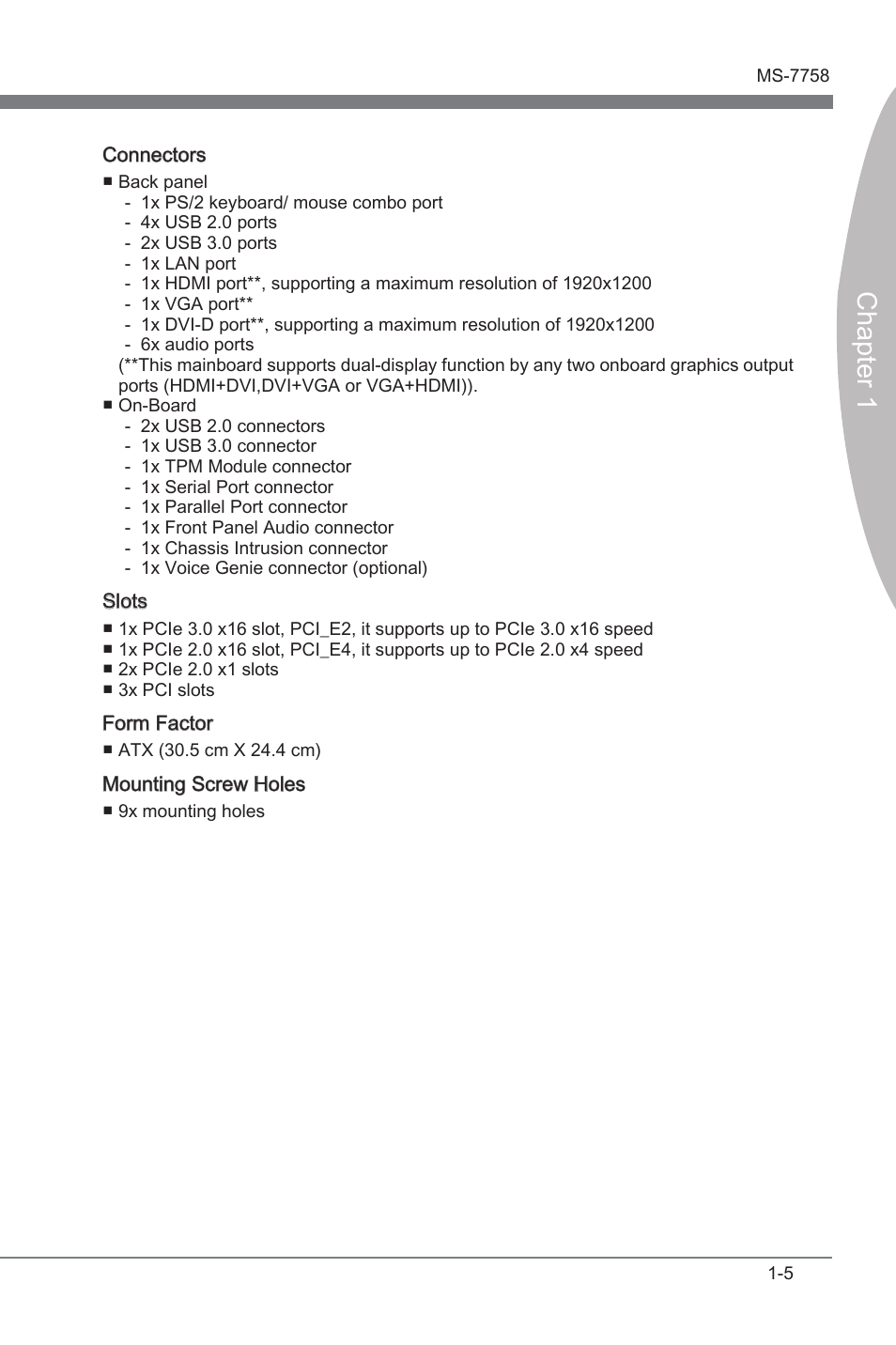 Chapter 1 | MSI B75A-G43 User Manual | Page 15 / 66