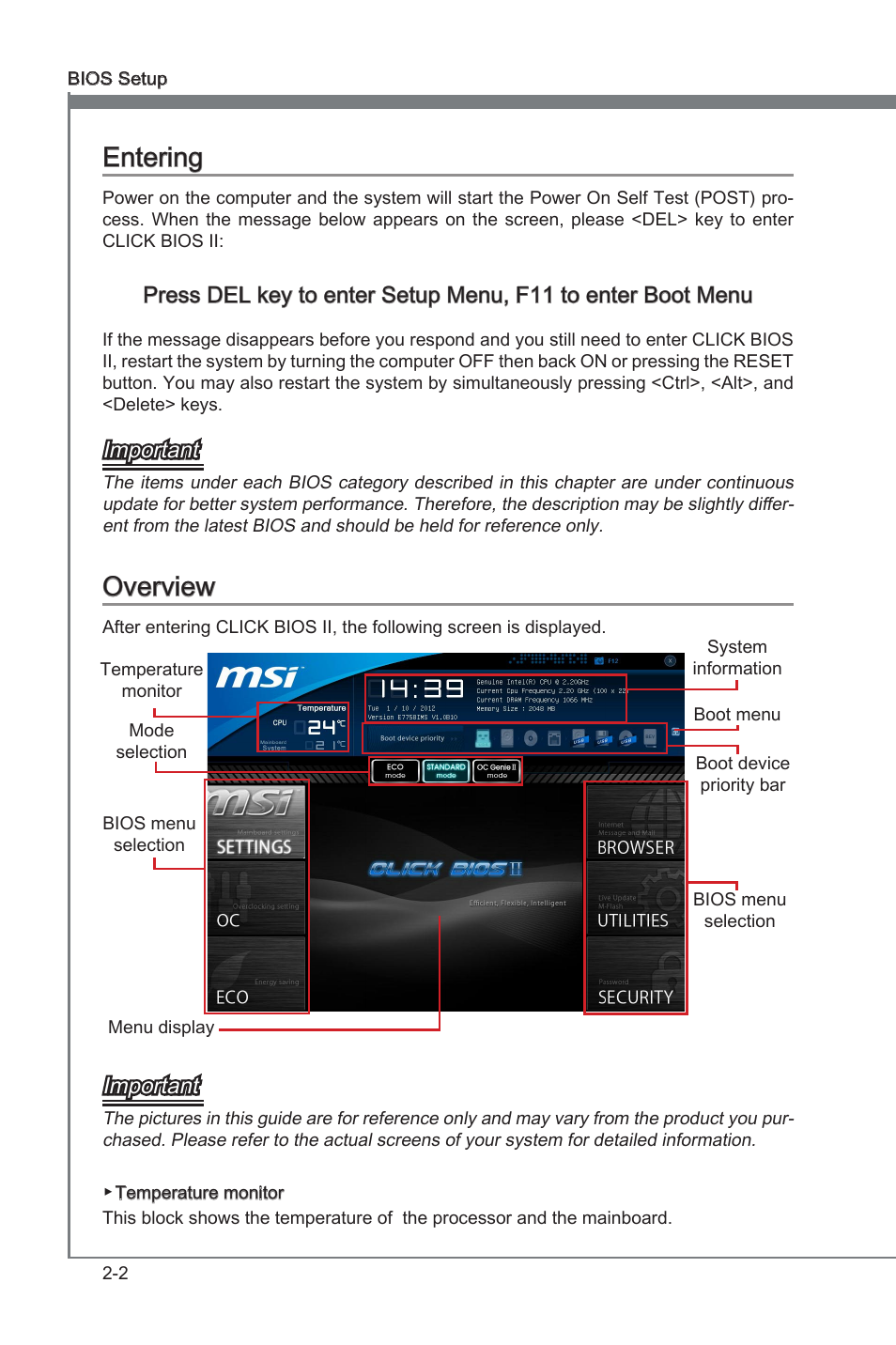 Entering, Overview, Enterng -2 overvew -2 | Enterng, Overvew, Important | MSI B75A-G43 User Manual | Page 42 / 66