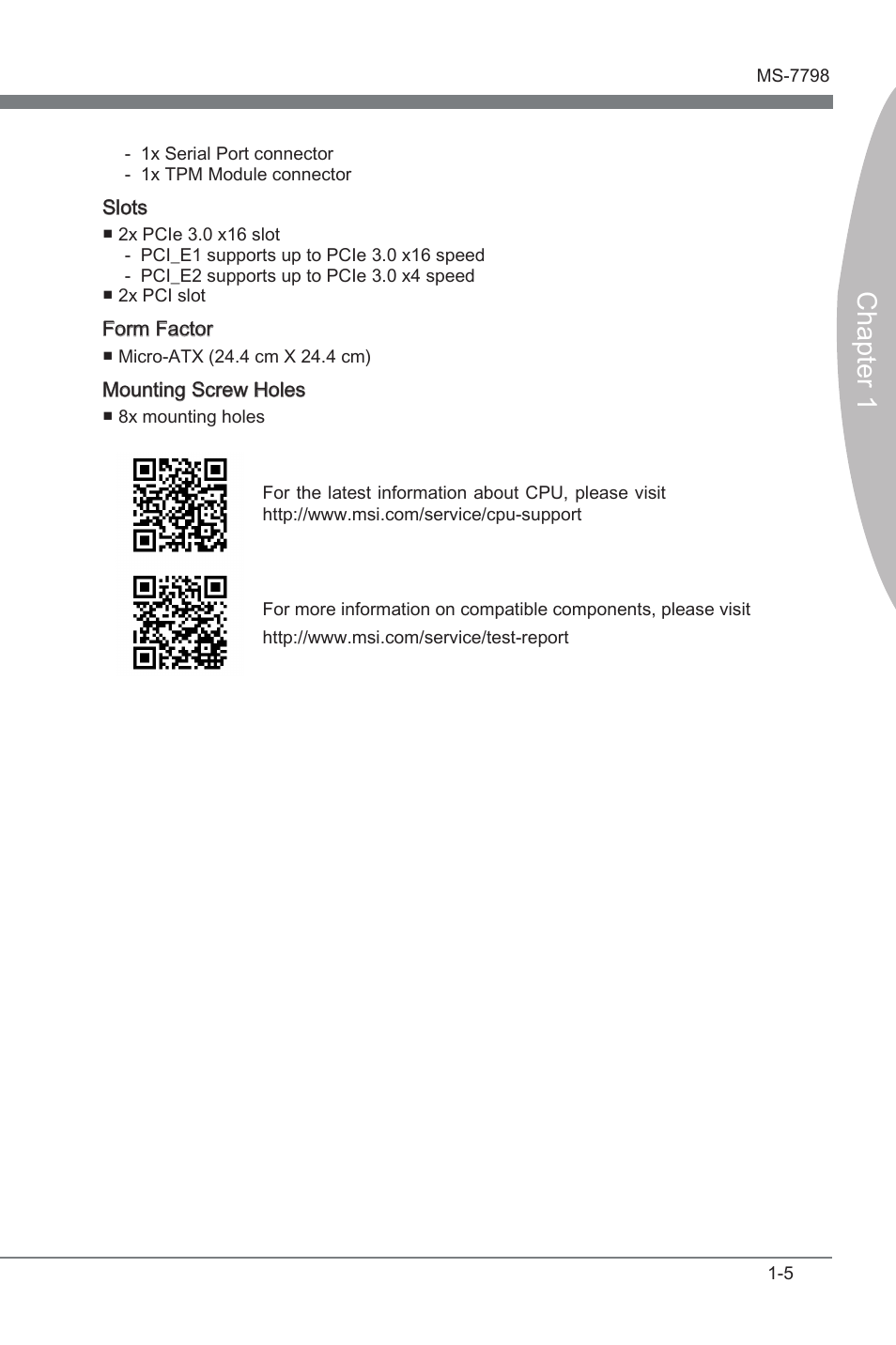 Chapter 1 | MSI B75MA-G43 User Manual | Page 15 / 76