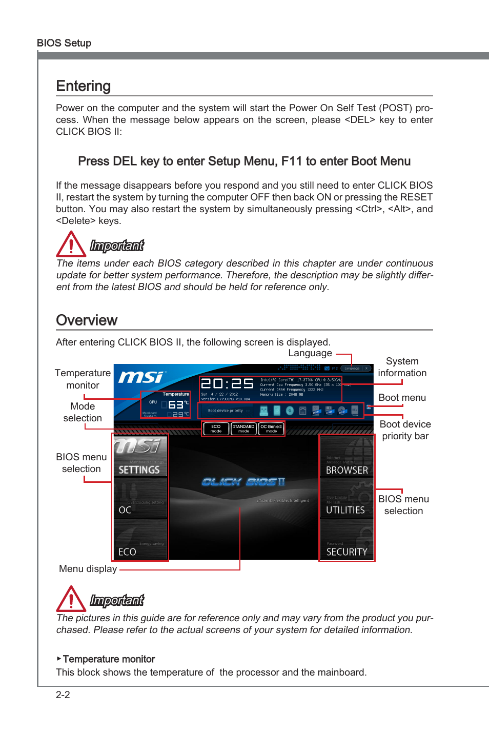 Entering, Overview, Enterng -2 overvew -2 | Enterng, Overvew, Important | MSI B75MA-G43 User Manual | Page 42 / 76