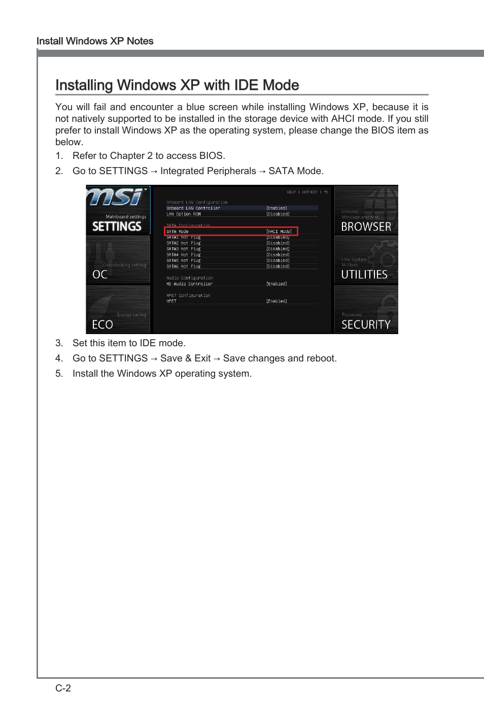 Installing windows xp with ide mode, Installng wndows xp wth ide mode | MSI B75MA-G43 User Manual | Page 74 / 76