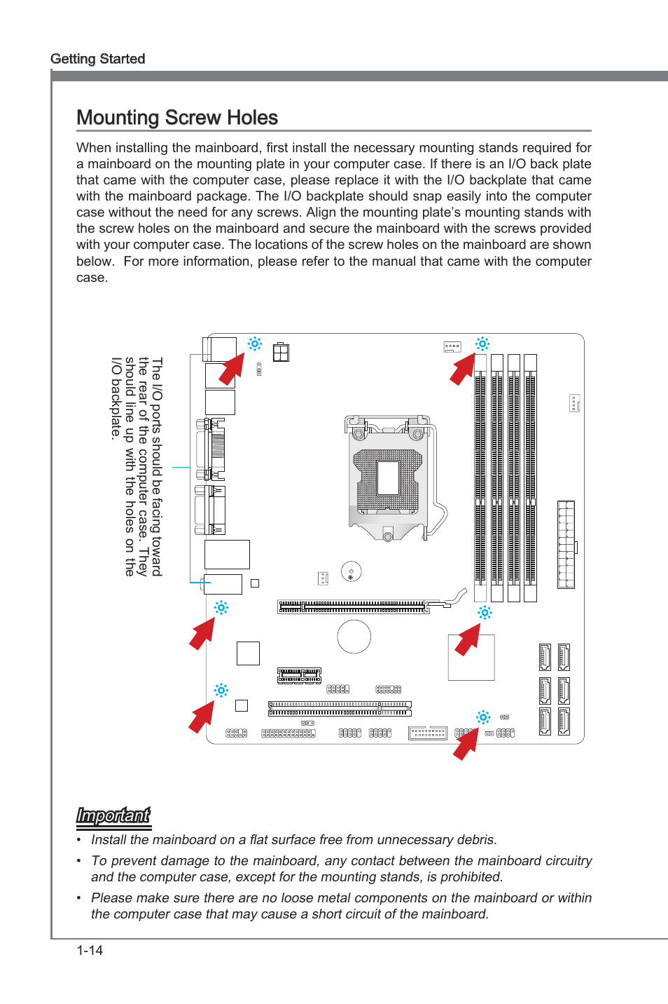 Mounting screw holes, Mountng screw holes -14, Mountng screw holes | Important | MSI CSM-B75MA-P45 User Manual | Page 24 / 68