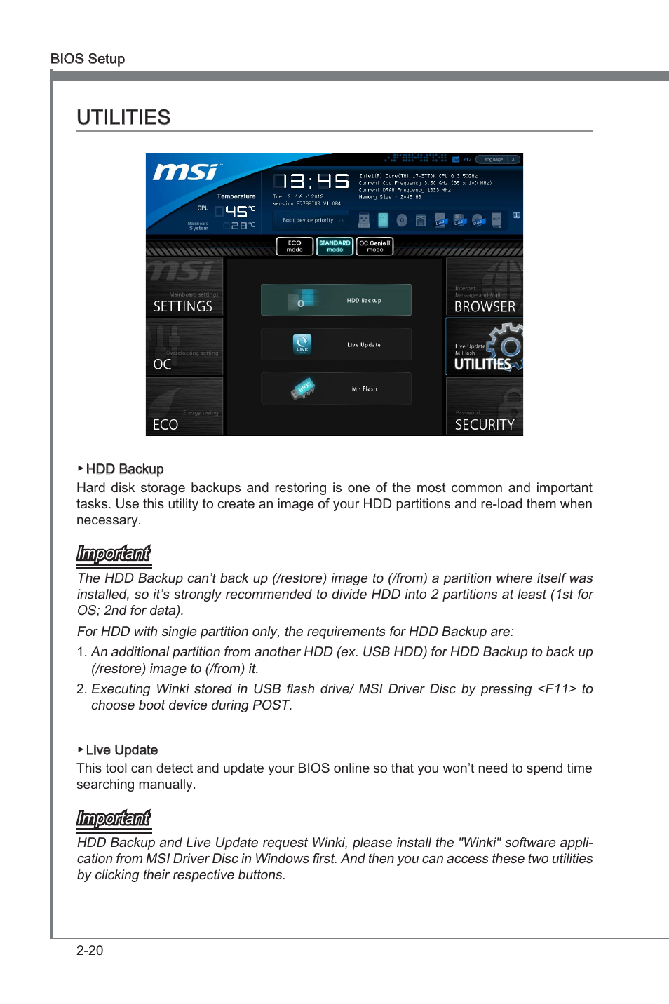 Utilities, Utilities -20, Important | MSI CSM-B75MA-P45 User Manual | Page 58 / 68