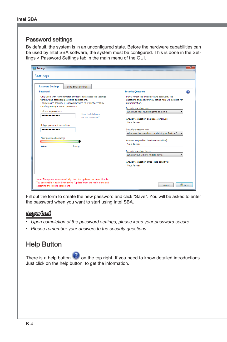 Help button, Password settngs, Important | MSI CSM-B75MA-P45 User Manual | Page 68 / 68