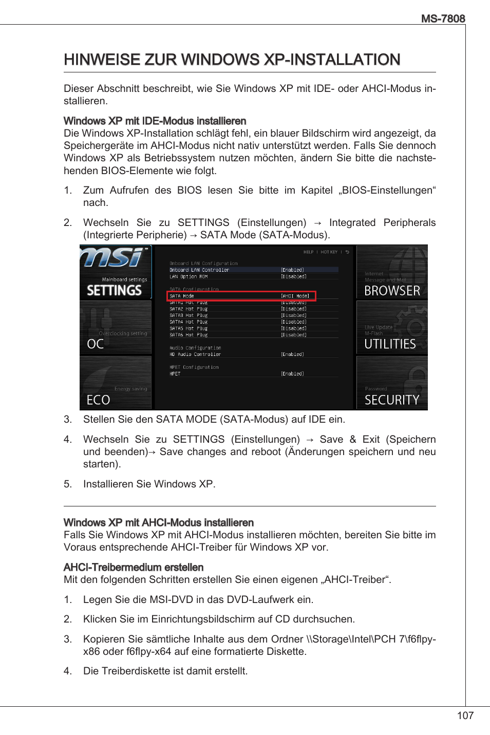 Hinweise zur windows xp-installation | MSI B75MA-P33 User Manual | Page 107 / 204