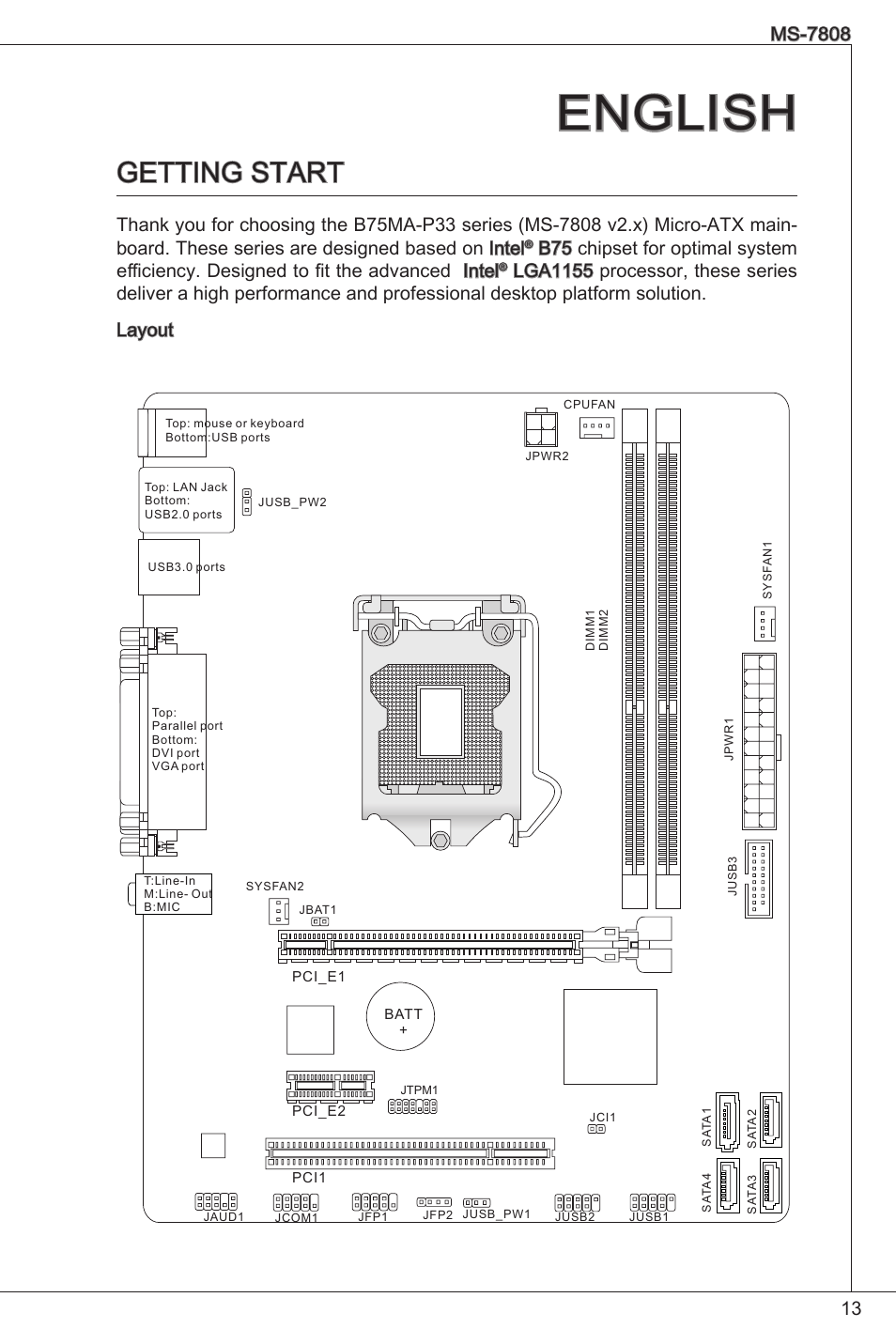 English, Getting start | MSI B75MA-P33 User Manual | Page 13 / 204