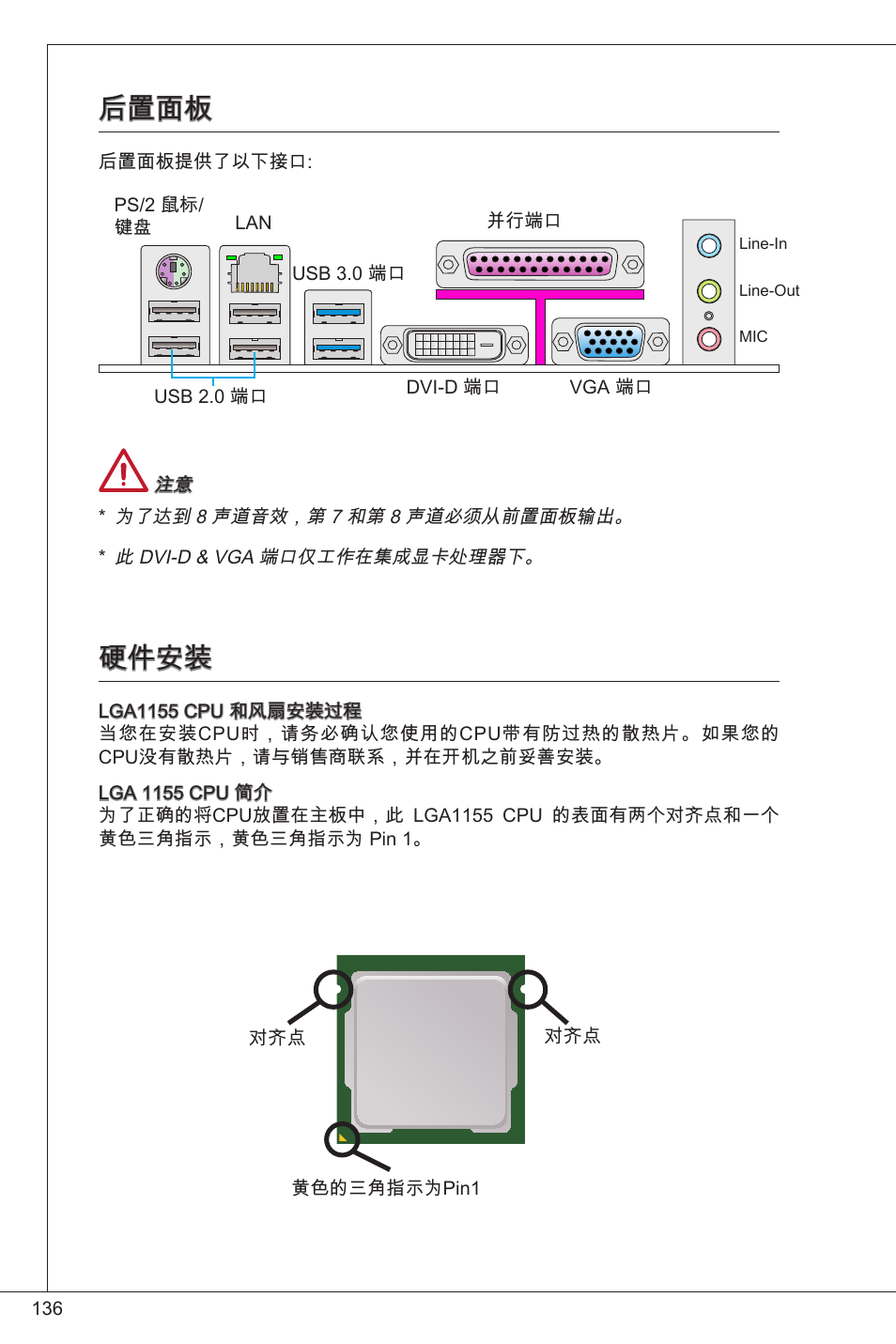 后置面板, 硬件安装 | MSI B75MA-P33 User Manual | Page 136 / 204