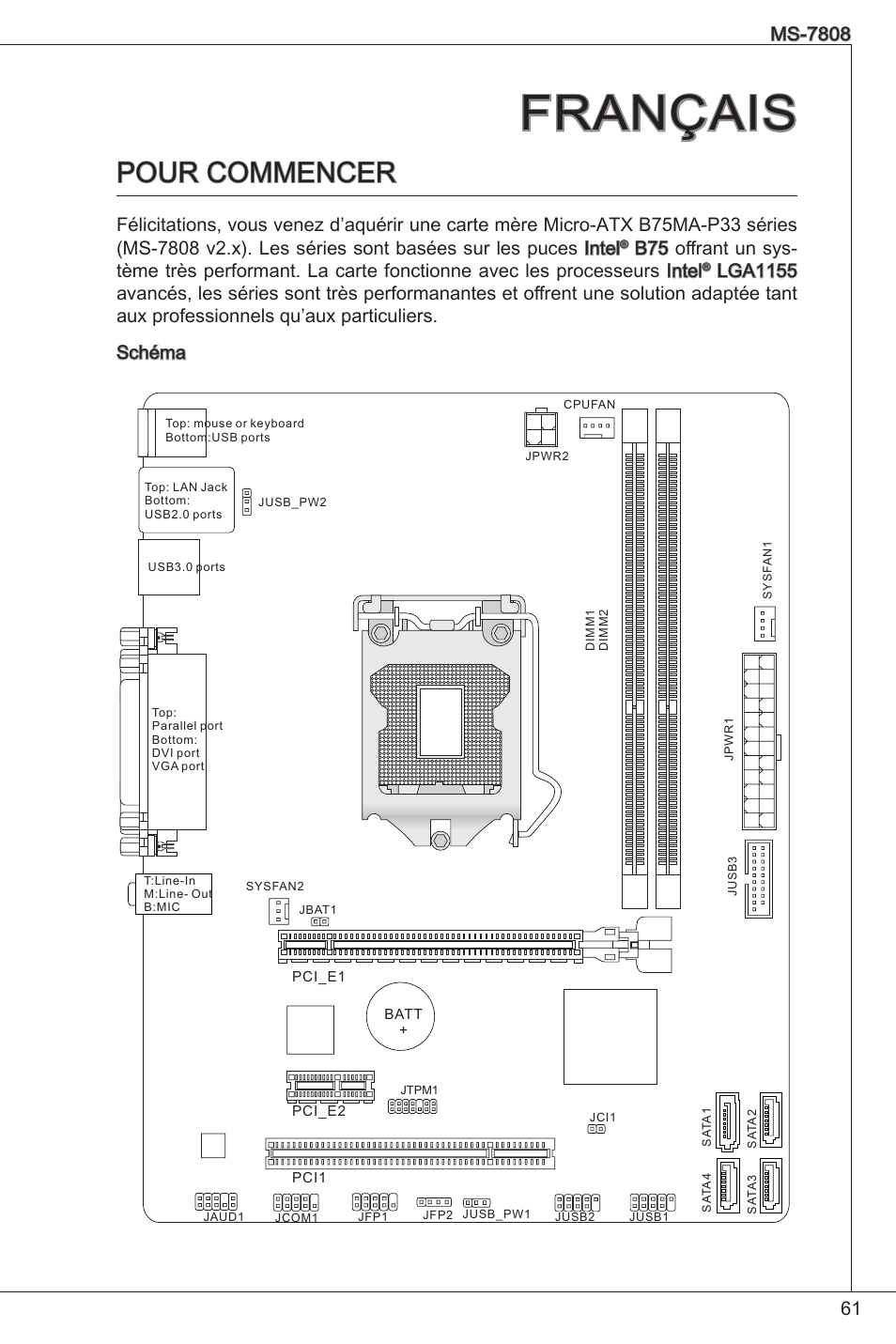 Français, Pour commencer | MSI B75MA-P33 User Manual | Page 61 / 204