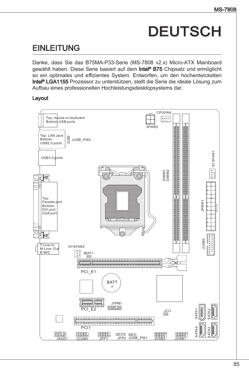 Deutsch, Einleitung | MSI B75MA-P33 User Manual | Page 85 / 204