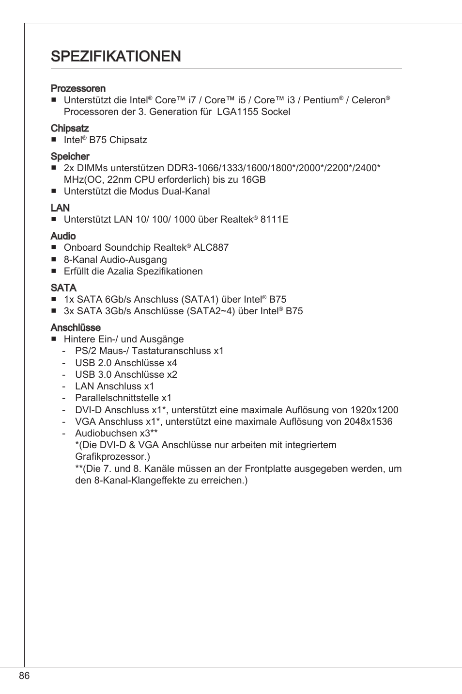 Spezifikationen | MSI B75MA-P33 User Manual | Page 86 / 204