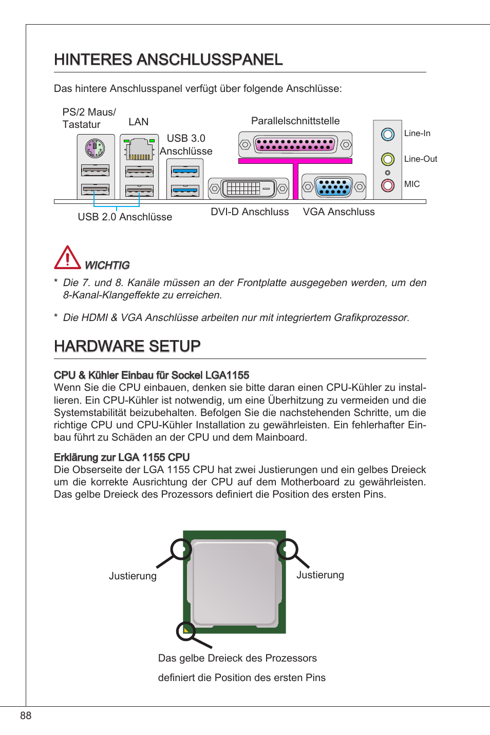 Hinteres anschlusspanel, Hardware setup | MSI B75MA-P33 User Manual | Page 88 / 204