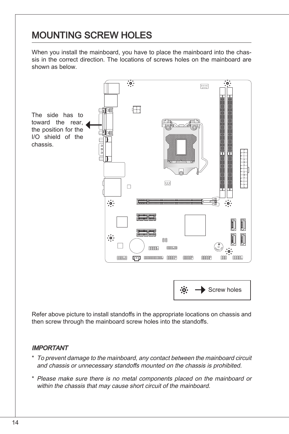 Mounting screw holes | MSI H61M-P25 (B3) User Manual | Page 14 / 155