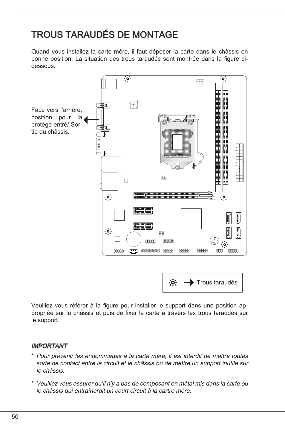 Trous taraudés de montage | MSI H61M-P25 (B3) User Manual | Page 50 / 155