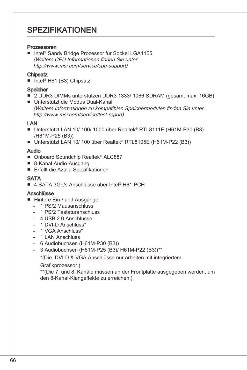 Spezifikationen | MSI H61M-P25 (B3) User Manual | Page 66 / 155